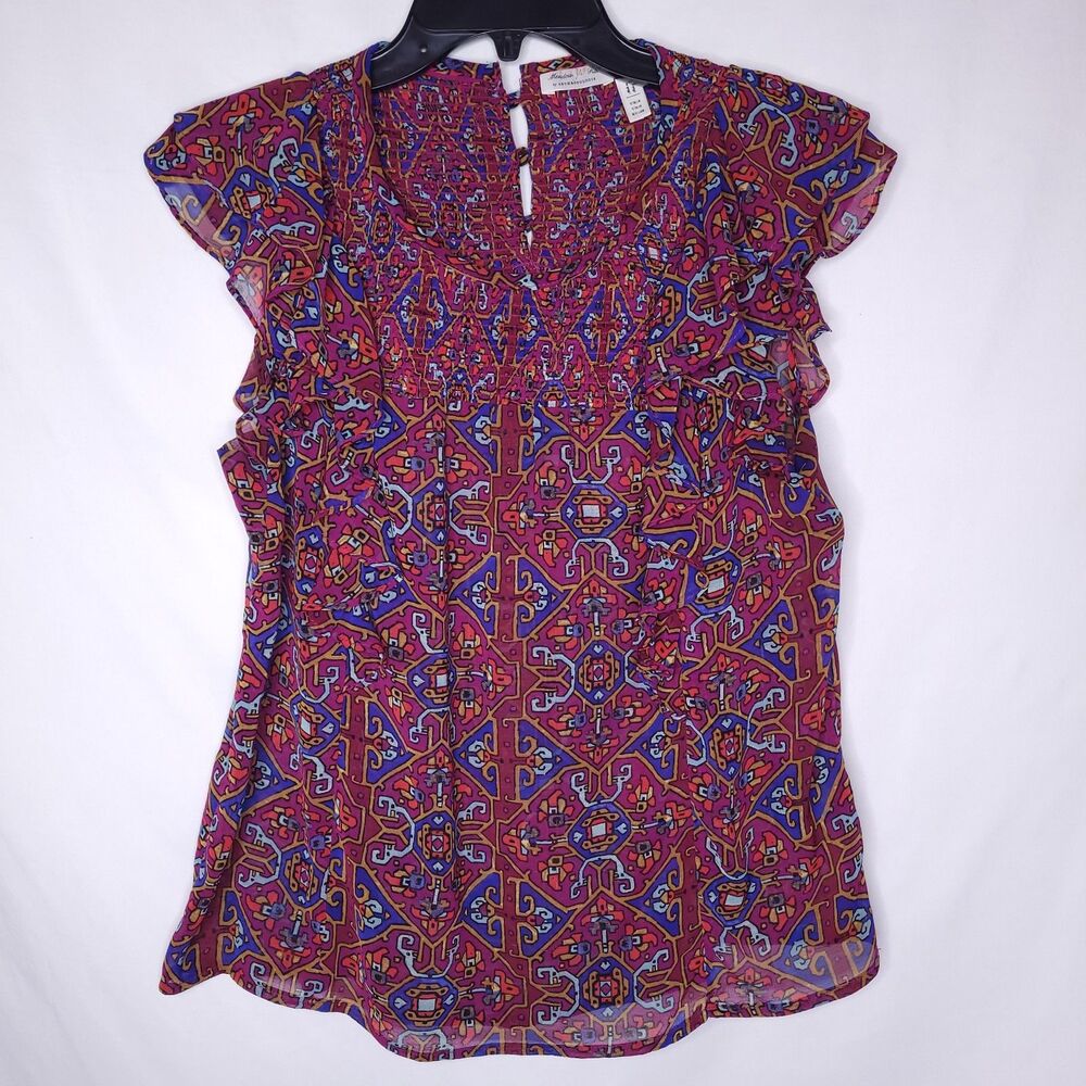 Meadow Rue Anthropologie Top 0 Colorful Patterned Ruffle Sleeveless